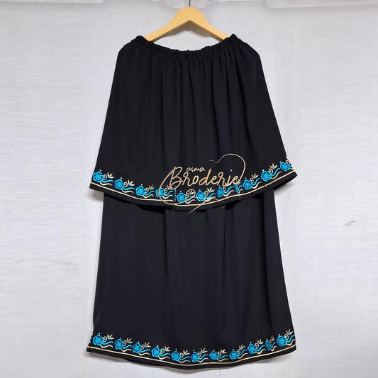 Jupe Amazighe – Tissu Crêpe Noir Brodé au Fil de Soie Authentique